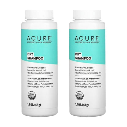 Acure Dry Shampoo - Brunette to Dark Hair - Powder Hair Care for Brunette - Refresh Treated Color Tinted Hair & Extend Cleansing with Cocoa & Rosemary Formula - 100% Vegan - 1.7 Oz (2 Pack)