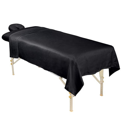 ForPro Professional Collection Premium Microfiber 3-Piece Massage Sheet Set, Black, Ultra-Light, Stain, and Wrinkle-Resistant Includes Massage Flat and Fitted Sheet and Massage Face Rest Cover