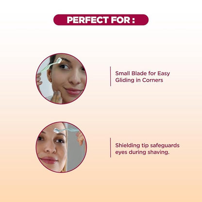 Eyebrow Shaper Tool for Women, 3ct | Eyebrow Shaper, Face Razor, Upper Lip & Chin Hair Remover | SS German Blade, Painless Shaving, Smooth Skin, Peach Fuzz Remover