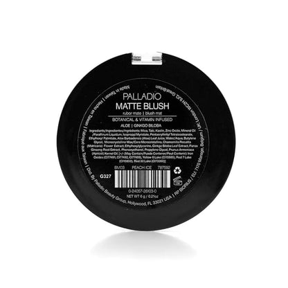 Palladio Matte Blush, Brushes onto Cheeks Smoothly, Soft Matte Look and Even Finish, Flawless Velvety Coverage, Effortless Blending Makeup, Flatters the Face, Convenient Compact, Peach Ice
