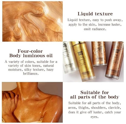 Shimmer Body Oil, Summer Body Glitter Moisturizing Light Shiny Gold)