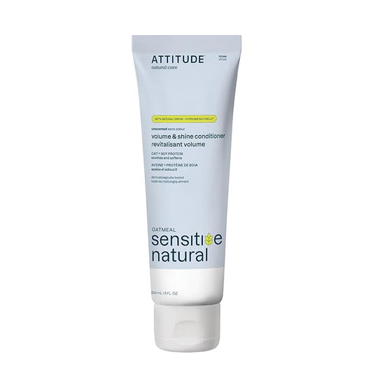 ATTITUDE Hair Conditioner for Sensitive Dry Scalp, Soothing Oat, Naturally Derived Ingredients, Dermatologically Tested, Vegan Detangler, Extra Gentle, Unscented, 8 Fl Oz