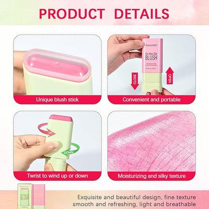 Multi-Use Makeup Blush Stick, Cream Blush Stick, Tinted (1#Shy Pink)