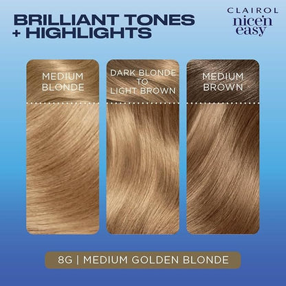 Clairol Nice'n Easy Permanent Hair Dye, 8G Medium Golden Blonde Hair Color, Pack of 1