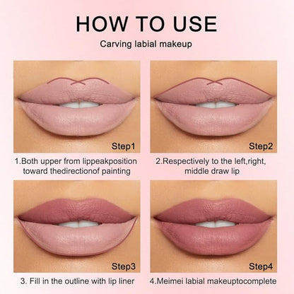 2 Pcs Natural Nude Brown Beige Colors Lip Liner Lipstick Pencils Set for Daily Makeup,Easy to Apply & Remove,Waterproof