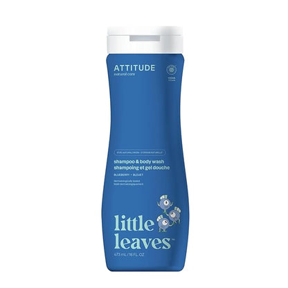 ATTITUDE Shampoo and Body Wash for Kids, EWG Verified Hair and Body Cleanser, Dermatologically Tested Soap, Plant and Mineral Based Bath Products, Vegan, Blueberry, 16 Fl Oz