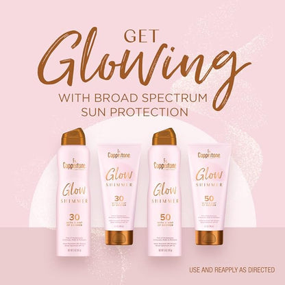 Coppertone Glow with Shimmer Sunscreen Spray, Water Resistant, Broad Spectrum SPF 30, 5 Oz Spray