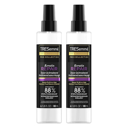 TRESemmé Hair Care Pro Collection Keratin Repair Leave in Conditioner Treatment, Visibly Seals Split Ends, Tames Flyaways for Healthy Looking Hair, 2 Pack - 6.1 Fl Oz Ea