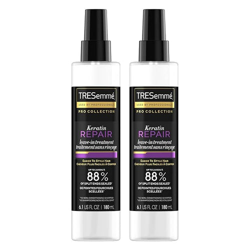 TRESemmé Hair Care Pro Collection Keratin Repair Leave in Conditioner Treatment, Visibly Seals Split Ends, Tames Flyaways for Healthy Looking Hair, 2 Pack - 6.1 Fl Oz Ea