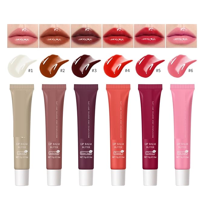 6 Color Hydrating Lip Butter Balm, Sugar)