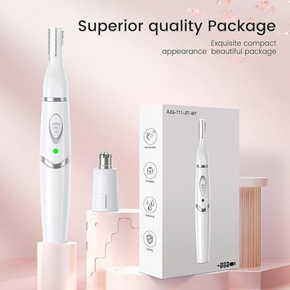 Nose Hair Trimmer for Women - 2 in 1 Professional Painless Eyebrow and Facial Hair Trimmer for Men and Women, USB Rechargeable Trimmer Double Edged Blades Easy to Clean, White