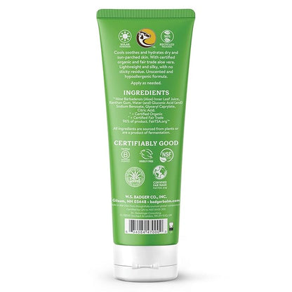 Badger Aloe Vera Gel for Sunburn Relief, Fair Trade & Organic After Sun Care, Pure Cooling Soothing Aloe Vera Gel for Face & Skin, Hypoallergenic & Unscented, 4 fl oz (2 Pack)