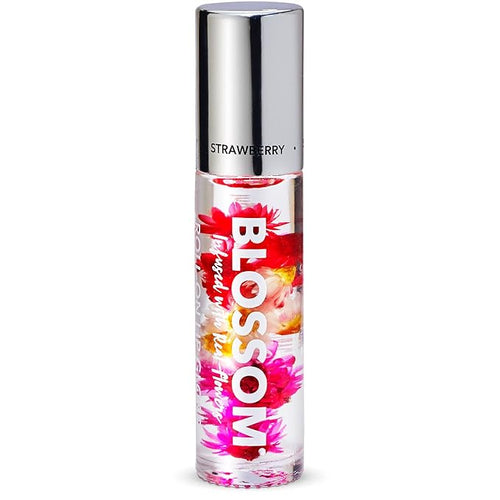 Blossom Roll on Lip Gloss, Scented Clear High Shine Moisturizing Lip Oil, Non Sticky, Infused with Real Flowers, Made in USA, 0.2oz, Strawberry