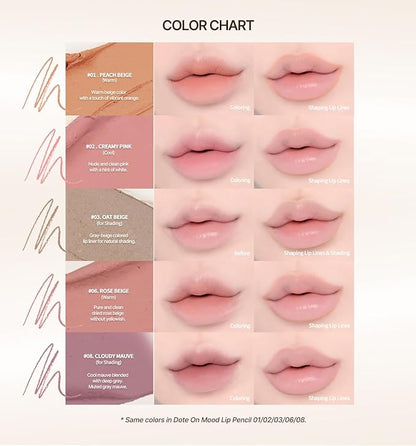 Heart Percent Dote On Mood Lip Pencil Slim, Defines and Fills Creamy Lip Liner Retractable Lipstick Pencil with Built-In Sharpener, 18. Fig Rose