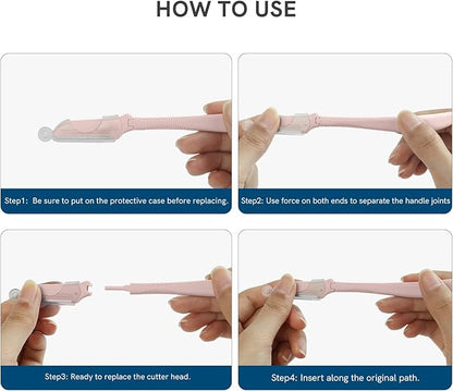 Eyebrow Razors for Women, Replaceable Face Razors kit, Dermaplane Shaving Tool for Men & Women, Face Razors for Peach Fuzz and Hair Removal, 4pcs Replacement Blades Available