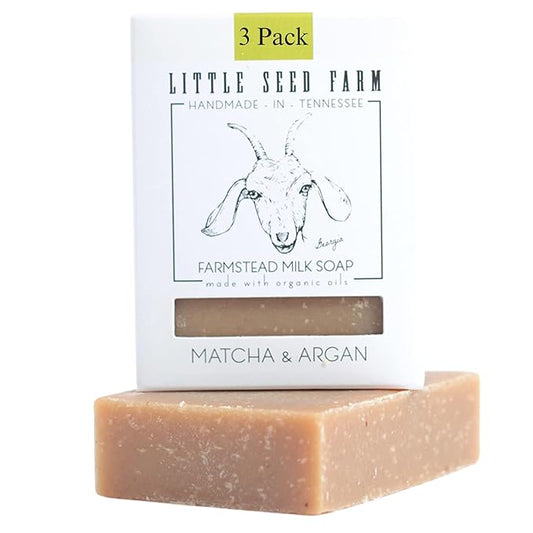 Little Seed Farm Organic Goat’s Milk Soap – 3 Pack of Matcha & Argan Facial and Body Bars– Natural, Handmade, Cruelty Free – Calming and Hydrating for Dry, Mature and Combination Skin, Net Wt. 4.75oz