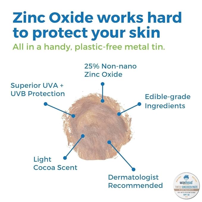 Waxhead Tinted Reef Safe Sunscreen Travel Sunscreen, Kids Sunscreen, Zinc Oxide Sunscreen Sunblock Paste, Tinted Sunscreen for Face, Sunscreen Waterproof, Sun Block, Zinc Sunscreen for Kids, Surf