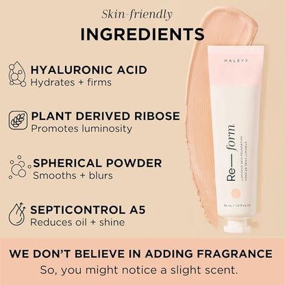 HALEYS Re-form Luminous Skin Foundation, VEGAN + CRUELTY-FREE, types (7.0)