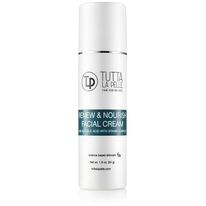 Glycolic Acid Cream 20% AHA Facial Cream, Vitamin Complex – Acne Cream, q10 Anti Aging wrinkle cream, KP - Keratosis pilaris / Fine Line Cream - Day and Night Cream - Oil Free - Renew & Nourish 1.9 oz