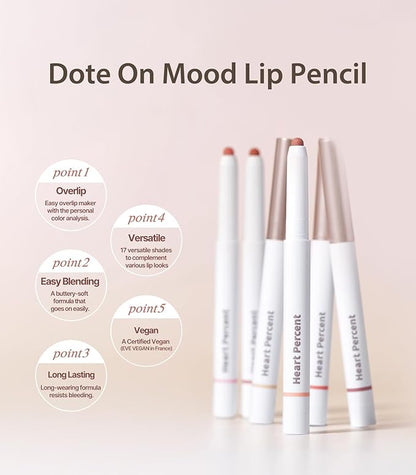 Heart Percent Dote On Mood Lip Pencil, Long-Lasting Creamy Lip Crayon Smooth Color Liner Retractable Lipstick Pencil 0.8g, #17. Taupe Beige