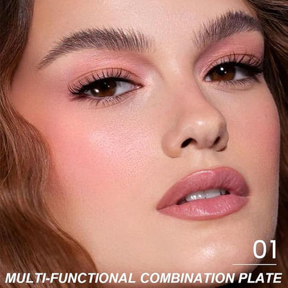 6-in-1 Cream & Powder Makeup Palette – Blush Highlighter & Eyeshadow, Matte & Shimmer Nude Tones, Travel-Friendly Compact for Daily & Travel Use 01