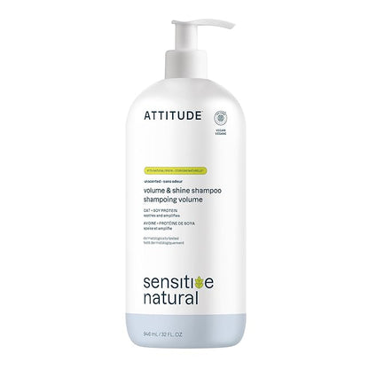ATTITUDE Hair Shampoo for Sensitive Dry Scalp, EWG Verified, Soothing Oat, For Thin Hair, Naturally Derived Ingredients, Vegan and Plant-Based, Volume and Shine, Unscented, 32 Fl Oz