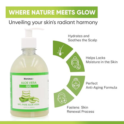 Natural Aloe Vera Gel for Hair, Scalp, Face, Dry Skin, Sunburn, & Sensitive Skin - Cold Pressed, Vegan, Unscented - Soothing Aloe Face Moisturizer (16.9 oz.)