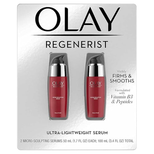Olay Regenerist Micro-Sculpting Serum, 2-Pack, Ultra-Lightweight Anti-Aging Moisturizer, 100ml (3.4 FL OZ) Total