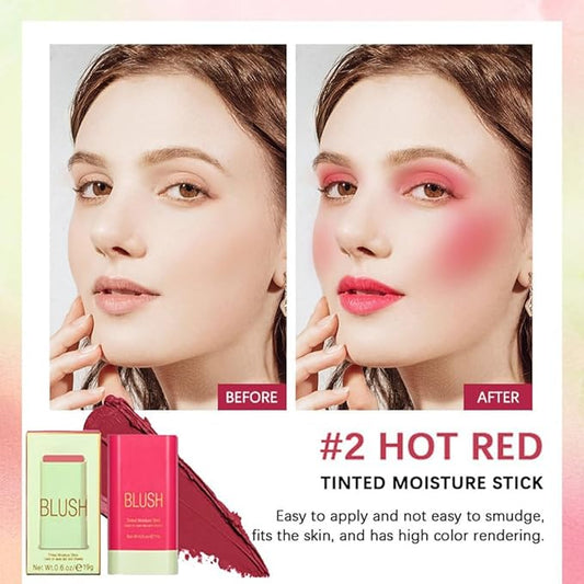 Multi-Use Makeup Blush Stick, 3-in-1 Cream Blush Stick Beauty Tinted Solid Blush Stick for Cheek/Eyes/Lips, Waterproof Moisturizer Stick, Suitable for All Skin (02# Hot Red)
