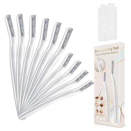Face Razors for Women, Dermaplane Razor for Women Face, Eyebrow Razor, Facial Razors, Dermaplaning Tool, Gentle Skin Exfoliation Microblades for Sensitive Skin, Peach Fuzz Remover, 10 Count