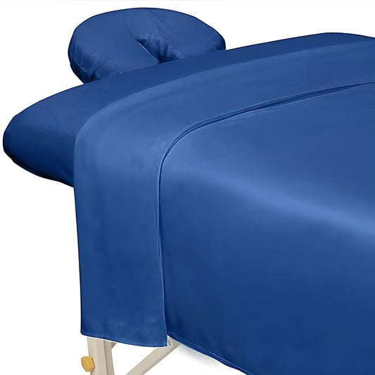ForPro Professional Collection Premium Microfiber 3-Piece Massage Sheet Set, Ocean Blue, Ultra-Light, Stain, and Wrinkle-Resistant, Includes Flat, Fitted Sheet and Massage Face Rest Cover