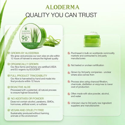 Aloderma Organic Aloe Vera Gel for Body Made within 12 Hours of Harvest, 96% Pure Aloe Vera Gel for Skin, Scalp, & Hair, Soothing Aloe Face Moisturizer, Multipurpose, Hydrating Aloe Gel, 7oz, 6 Pack