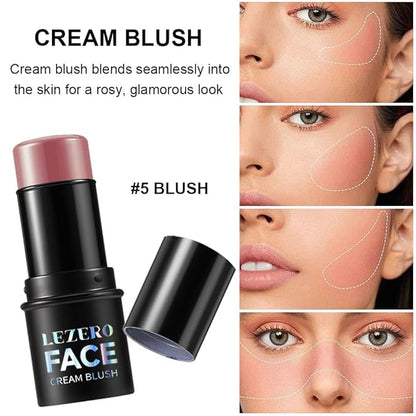 Blush Stick, Multi-use Blush Stick for Cheeks, Eyes, Lips, Silky Creamy Face Stick for Old Women & Mature Skin, Blendable and Buildable Color, Long Lasting Waterproof Non-greasy Formula (#10, Blush)