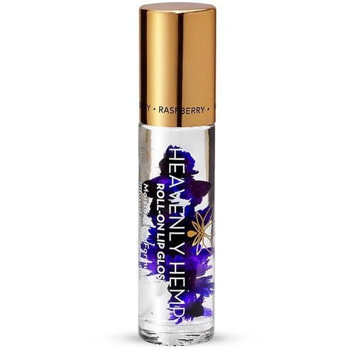 Blossom Roll on Lip Gloss, Scented Clear High Shine Moisturizing Lip Oil, Non Sticky, Infused with Real Flowers, Made in USA, 0.2oz, Raspberry Hemp