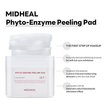 MEDIHEAL Phyto Enzyme Peeling Gauze Pads - Vegan Face Resurfacing Pore Tightening with LHA & Papaya Enzymes - Exfoliating Pads, 90
