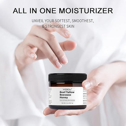 Beef Tallow and Honey Face Moisturizer for Face & Body - Organic Beef Tallow Moisturizer with Tallow and Beeswax & Honey, Beef Tallow for Skin Intensive Hydration - Vitamins(B1, A, D E & K) 2oz