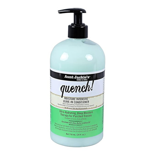 Aunt Jackie's Curls and Coils Quench, Large 24oz Family Sized Pump, Moisture Intensive Leave-In Hair Conditioner for Natural Curls, Coils and Waves, Enriched With Shea Butter, Green…