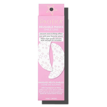 Pacifica Beauty Reusable Smile Line Mask, Skincare, Silicone Mask, For Fine Lines and Wrinkles, Lift and Firm, Pair with Serum, Storage Tin Included, Skin Care, Smile Line Patches, Vegan, 2 Pieces