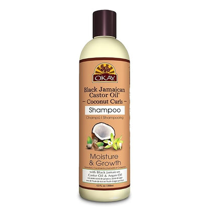 Okay Black Jamaican Castor Oil Shampoo - Natural, Moisturizing Jamaican Castor Shampoo, Strengthen & Restore Damaged Hair for Women and Men - Coconut Curls, 12 fl oz (Pack of 1)