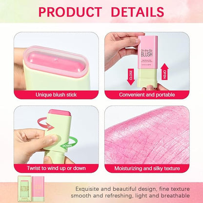 Multi-Use Cream Blush Stick,2-in-1 On-the-Go Blush for Cheek and Lip Tint,Waterproof Hydrating Tinted Solid Moisturizer Blendable Natural Grow Nude Face Blush Makeup,01 shy pink