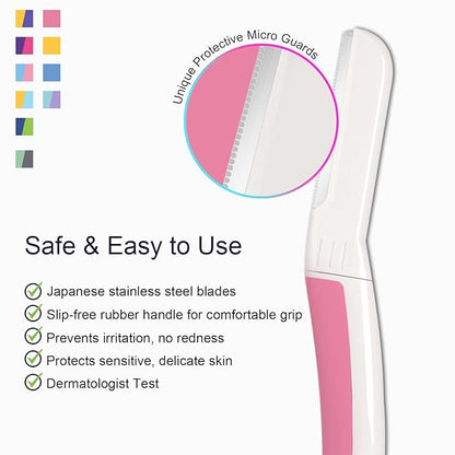 Face Razors for Women, Reusable Handle with 19 Microblades, Dermaplane Razor for Women Face, Eyebrow & Facial Razors, Peach Fuzz Remover, Gentle Exfoliating, for Sensitive Skin (Pearl Blush)