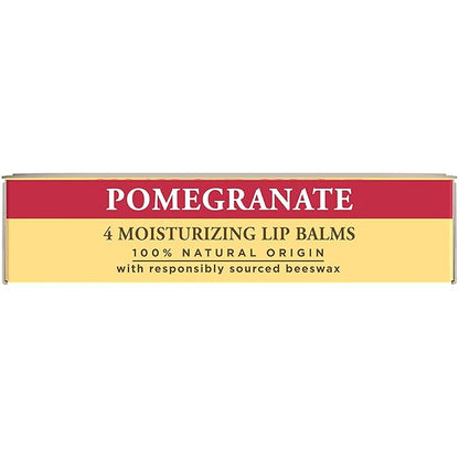 Burt's Bees Lip Balm - Pomegranate, Lip Moisturizer With Responsibly Sourced Beeswax, Tint-Free, Natural Origin Conditioning Treatment, 4 Tubes, 0.15 oz.
