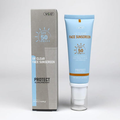 VGO Clear Face Sunscreen SPF 50, Hydrating Sun Essence Face Sunscreen Leaves No Sticky Feeling Travel Size Sunscreen Against UVA and UVB Rays 50ml / 1.7oz