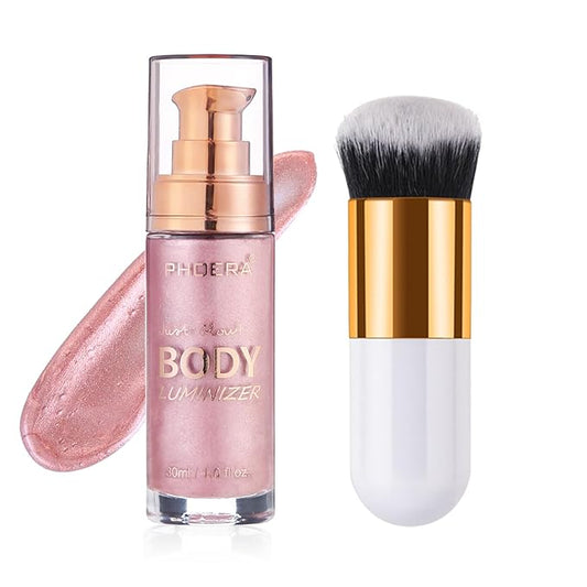 Body Shimmer Oil, Waterproof Long Lasting Moisturizing Bronze Pink #04) 1oz