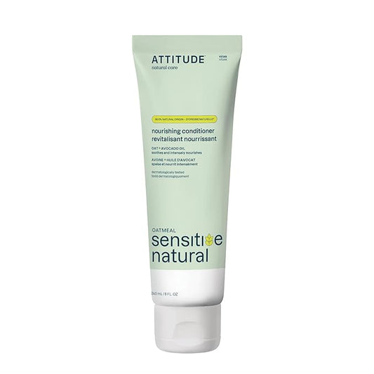 ATTITUDE Hair Conditioner for Sensitive Dry Scalp, Dry and Damaged Hair, Soothing Oat, Naturally Derived Ingredients, Dermatologically Tested, Vegan Detangler, Nourishing, 8 Fl Oz