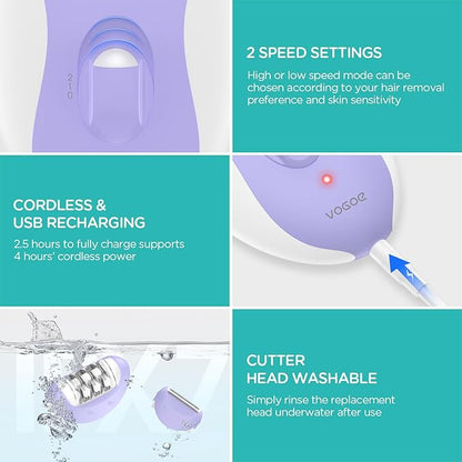 Epilator for Women-Cordless Epilators Hair Removal for Women, 4-in-1 Electric Razor Hair Remover, 2 Speeds & 21 Tweezers for Face Legs Arms Armpit Bikini, Purple HR310