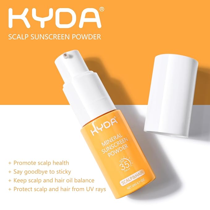 KYDA 2 Pcs Mineral Sunscreen Powder, for Scalp & Hair, SPF 35 PA++, Scalp Sunscreen Powder, Broad Spectrum UV Protection, Lightweight, No-Greasy, 0.71 Oz.