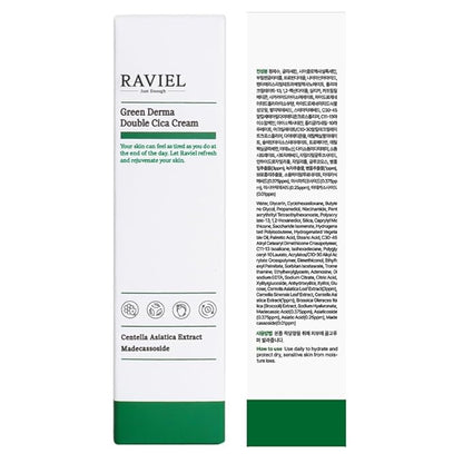 RAVIEL Green Derma Double Cica Cream | Redness relief & Skin Barrier Protection | Calming & Soothing, Deep Hydration Moisturizer for All Skin Types | Korean Skincare (1.7 fl oz, Pack of 1)