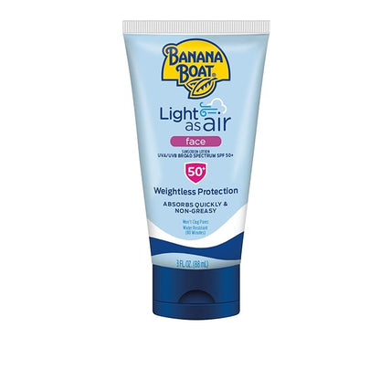 Banana Boat Light As Air Face Sunscreen SPF 50 3oz & Sport Ultra Lip Balm SPF 50 Twin Pack | Face & Lip Sunscreen Bundle