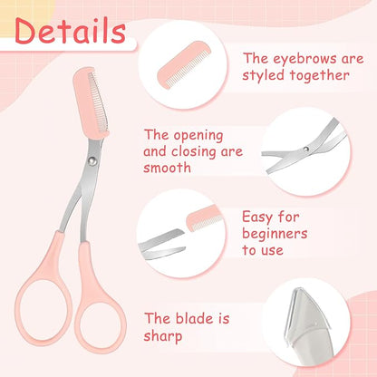 3 PCS Eyebrow Scissors with Comb for Women, Eyebrow Trimmer Scissors Stainless Steel Curved Eyebrow Razor Non Slip Finger Grips Face Hair Removal Tool Beauty Accessories for Men and Women